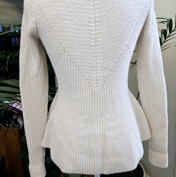 White - Cream Peplum Knit Crew Neck Sweater Ann Taylor NWOT - Picture 2 of 9